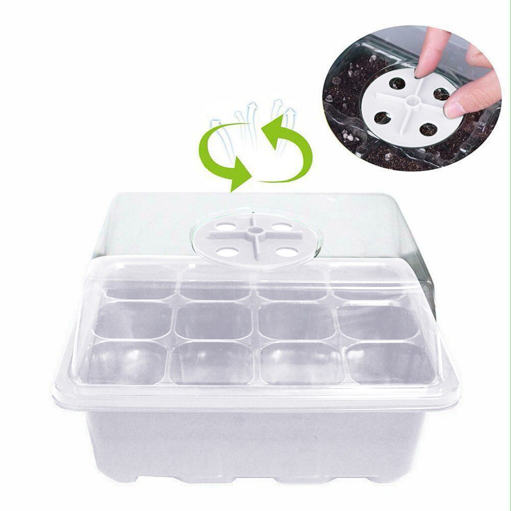 12 Hole Plastic Nursery Pots Planting Seed Tray Kit Plant Germination Box With Dome And Base Garden Grow Box Gardening Supplies