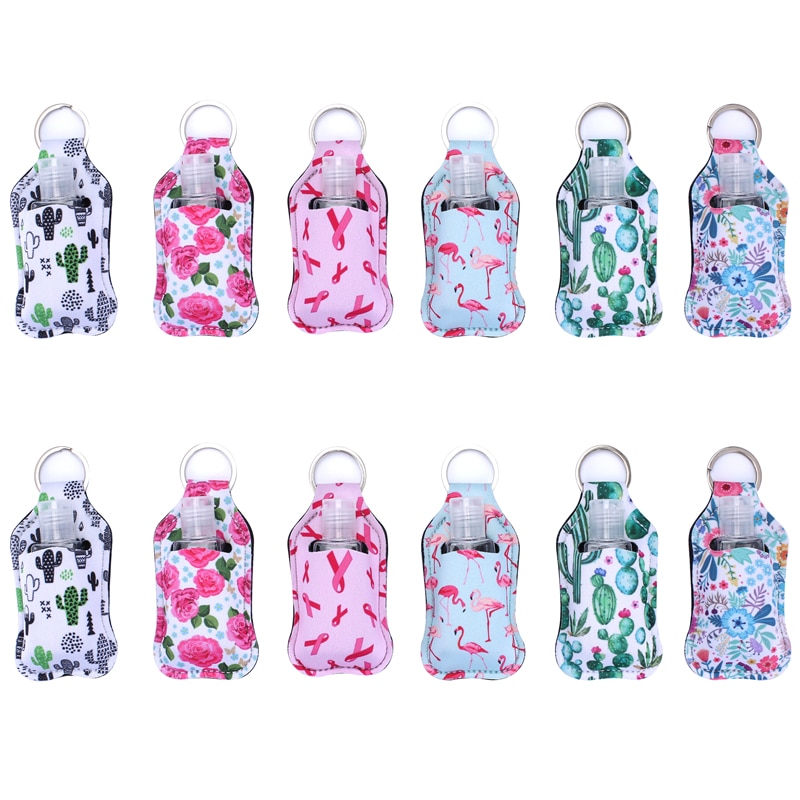 12pack Neoprene Hand Keyring 30ML Sanitizer Travel Bottle Holder Keychain Bags Key Rings Hand Soap Bottle Holder
