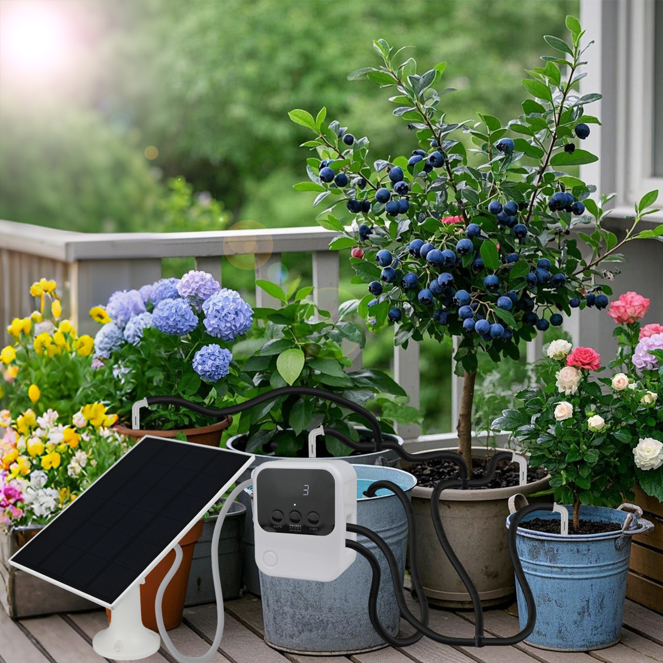 Garden Solar Timer Automatic Drip Irrigation Kit Solar Powered for Balcony Potted Plants Watering System DIY Dropper Fittings