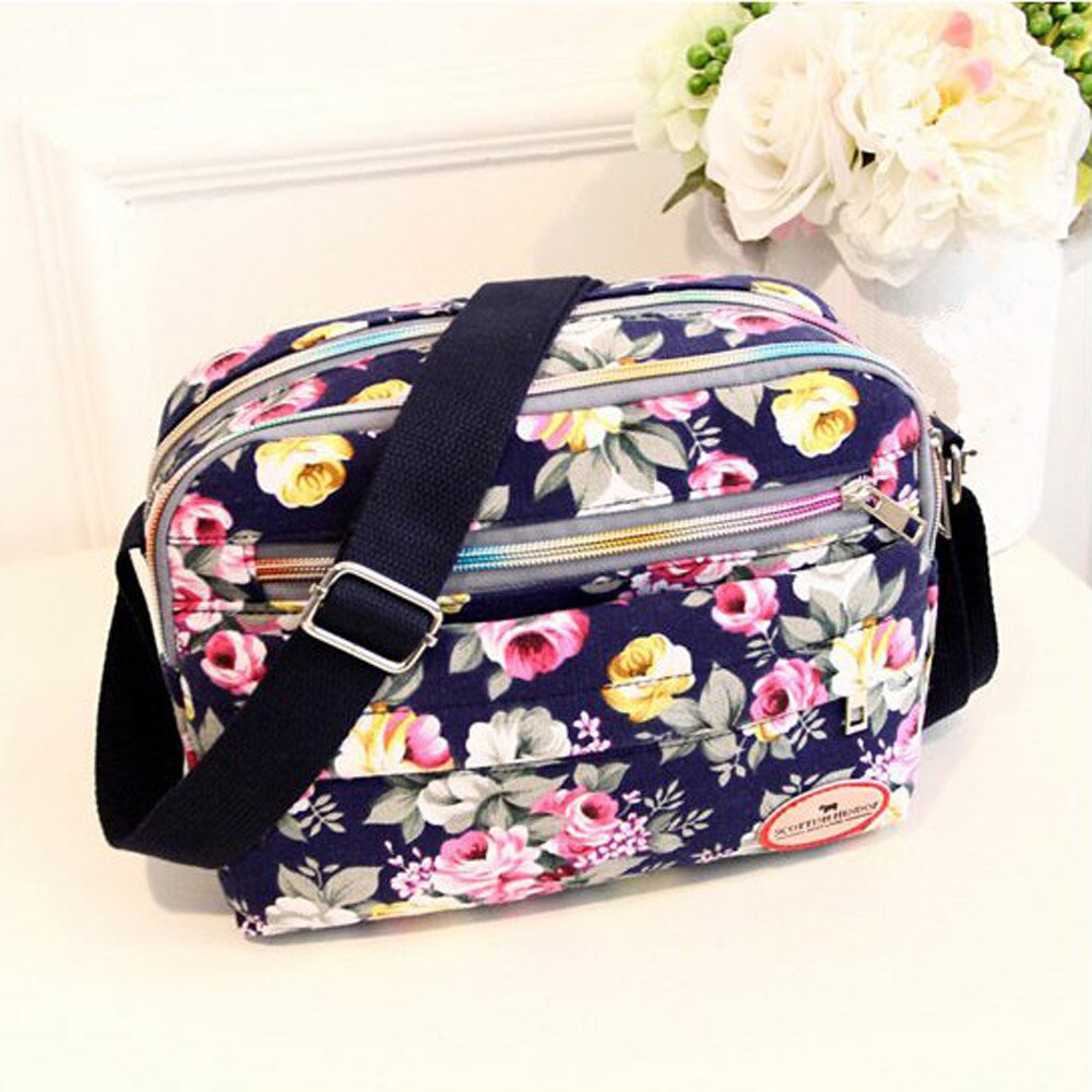 skrive ut blomst mor håndveske kvinner lerret glidelås crossbody bag skulderveske budbringer bag bag borse da donna