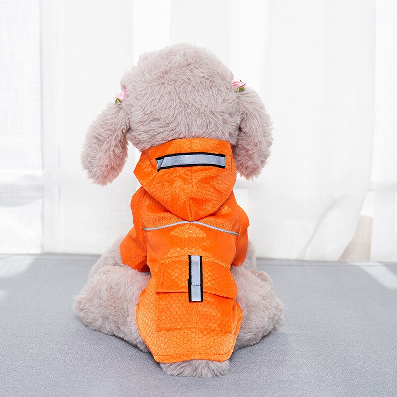 Pet Dog Hooded Raincoat With Pockets Reflective Two-legged Waterproof Coat Double-layered Hooded Jacket Puppy Dogs Clothing
