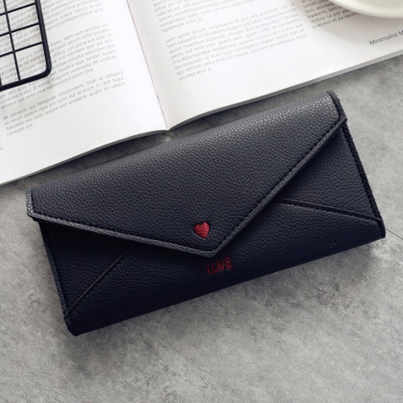 Dames clutch portemonnee grote capaciteit portemonnee lang kort muntvak pu lederen dames portemonnees: Zwart