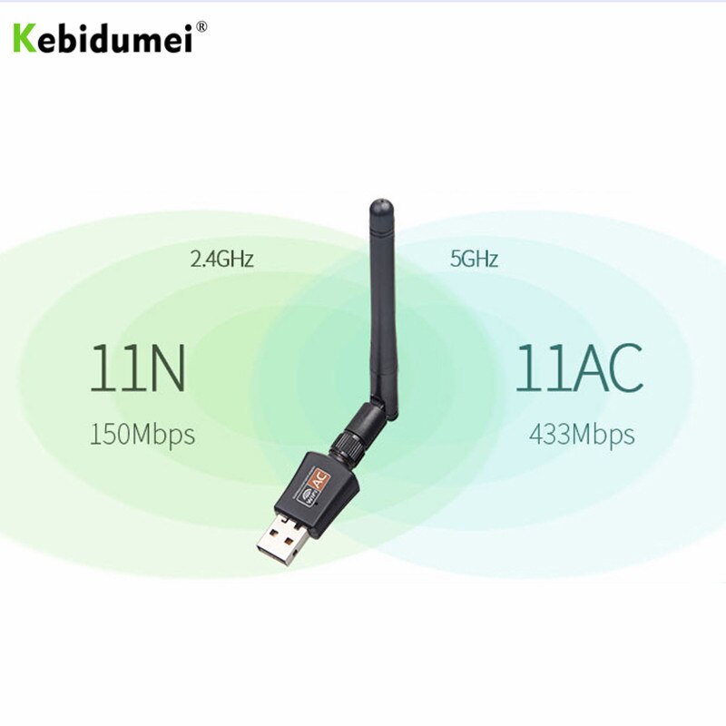 Kebidumei 5Ghz 2,4 Ghz Wireless USB WiFi Adapter 600Mbps mit Antenne Dual Band 802.11ac RTL8811AU für Desktop/ laptop/PC
