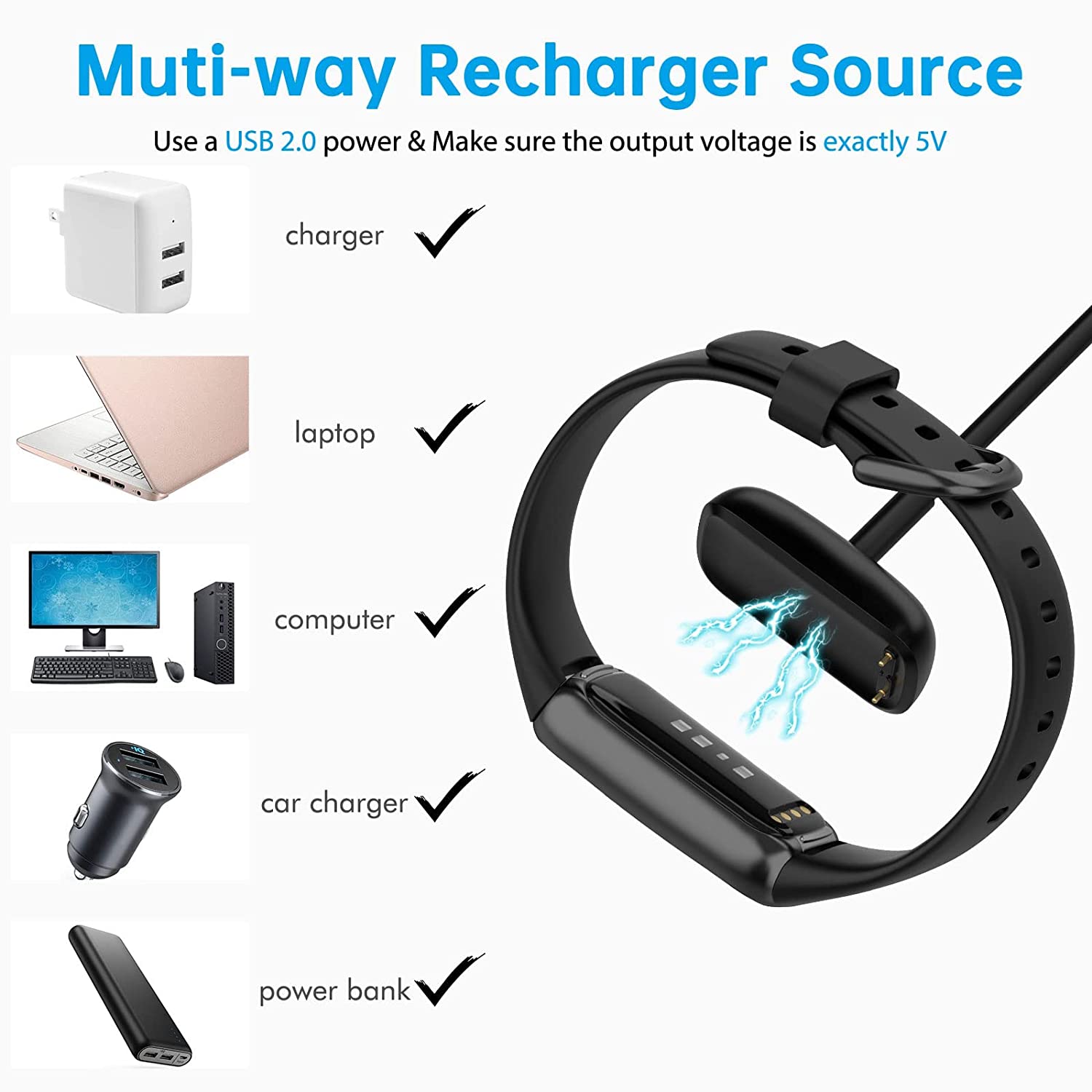 2-Pack Charger Cable Voor Fitbit Luxe & Charge 5, verbeterde Sterke Magnetische Oplaadkabel Met Reset Knop Vervanging