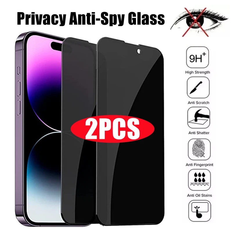 2PCS Privacy Glass for iPhone 15 14 13 12 11 Pro Max Mini Anti-Spy Screen Protector For iPhone X XS XR 7 8 6 Plus SE