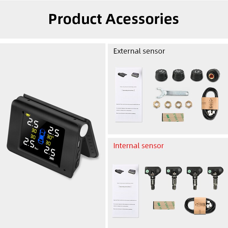 JMCQ TPMS Solar- Energie Reifen Druck Überwachung System mit 4 Sensoren LCD Echt-zeit Anzeige Auto Reifen Druck Auto Alarm System