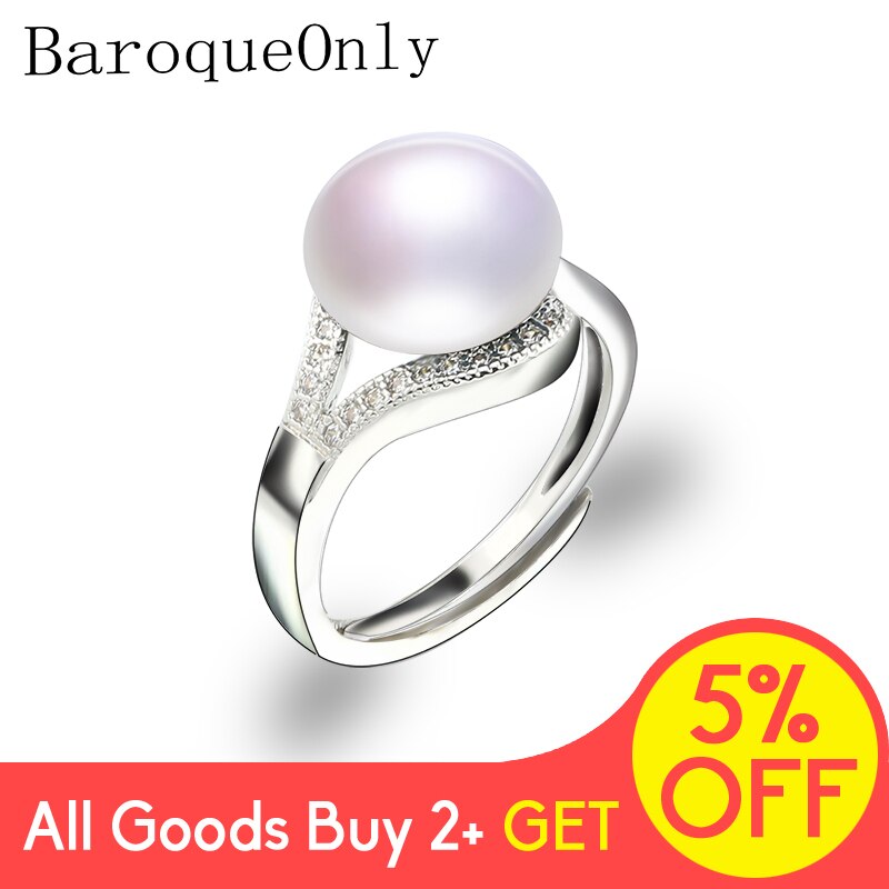 BaroqueOnly Parel Ring Natuurlijke Zoetwater Parel Sieraden 925 Sterling Zilveren Ringen Voor Vrouwen Hoge Guality Zirkoon Huwelijkscadeau