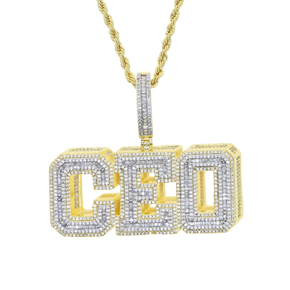 Iced Out Bling Cubic Zirconia CEO Necklace 3 D Two Tone Color Letters CEO Pendant Necklaces Hip Hop Men Women Jewelry