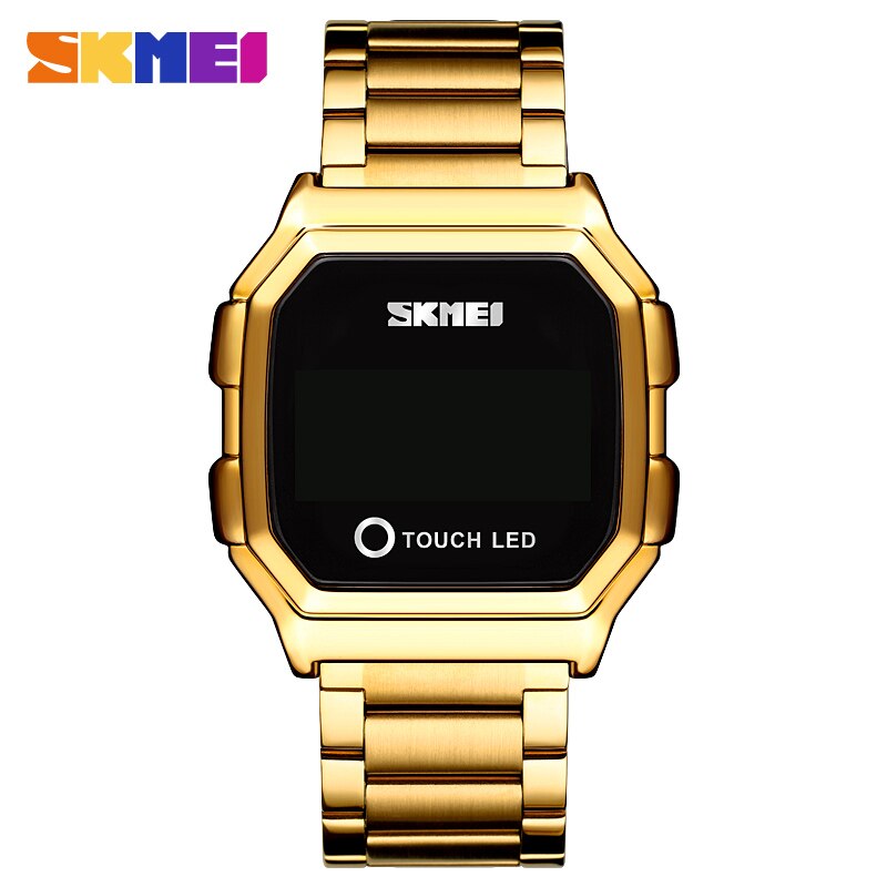 Skmei touch led digitale guldure herre dato tid herre armbåndsure vandtæt sportsur reloj hombre: Guldstål