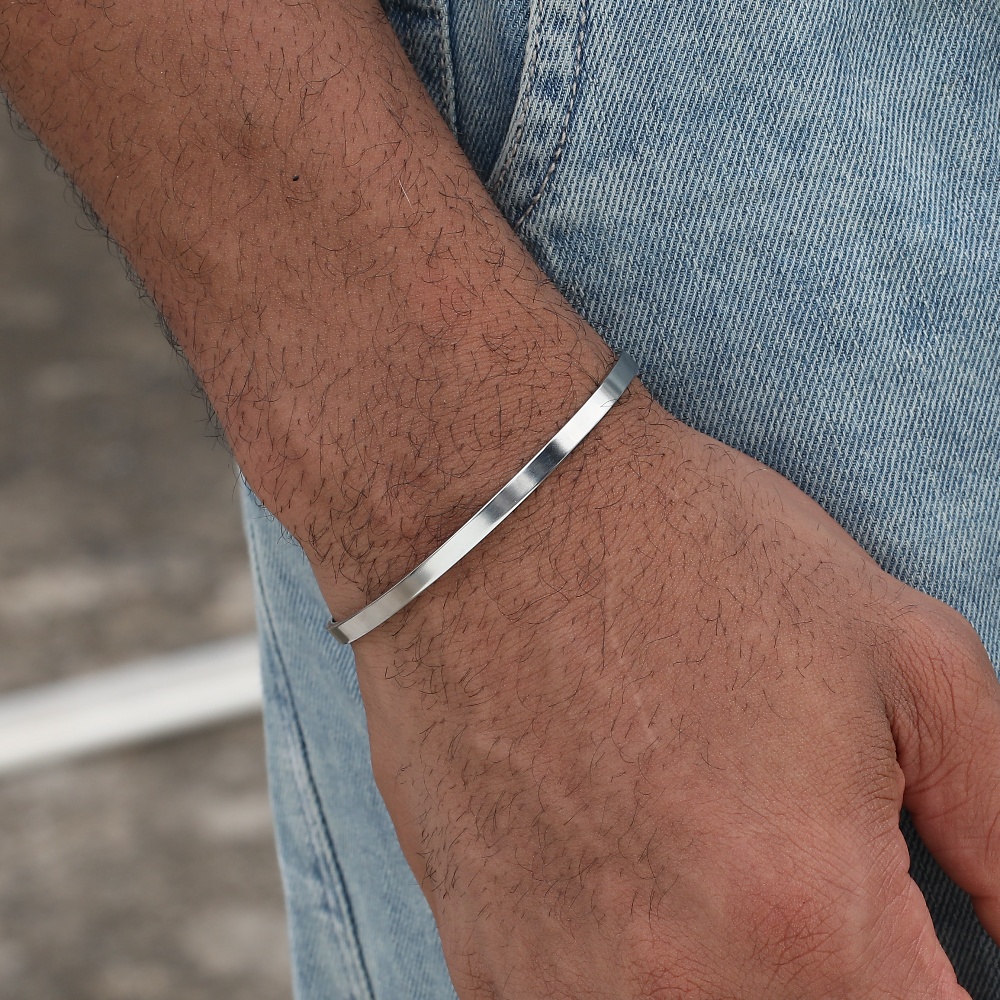 Pulseira de corrente cubana de aço inoxidável de 3mm, acessórios de joias de hip hop de rua masculino, pulseira aberta ajustável