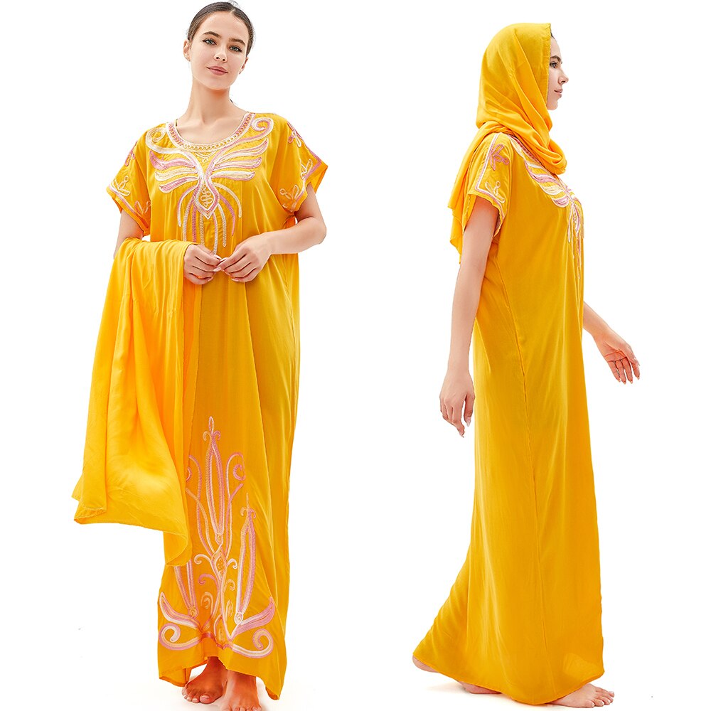 Abaya musulmana de algodón para mujer, caftán Dashik de Oriente Medio, ropa de África, India, Arabia Saudita, Pakistán, turbante bordado Djellaba R08