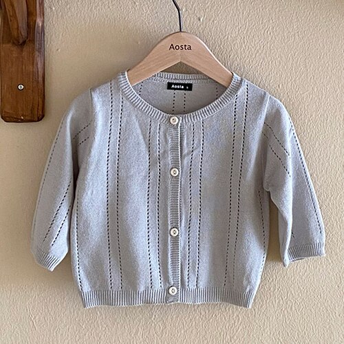MILANCEL Sommer Neue Baby zur Seite fahren Langarm Mädchen Bluse Oansatz Strick Jungen Spitzen Koreanische Beiläufige Kleinkind Kleidung: Blau / 6-9M