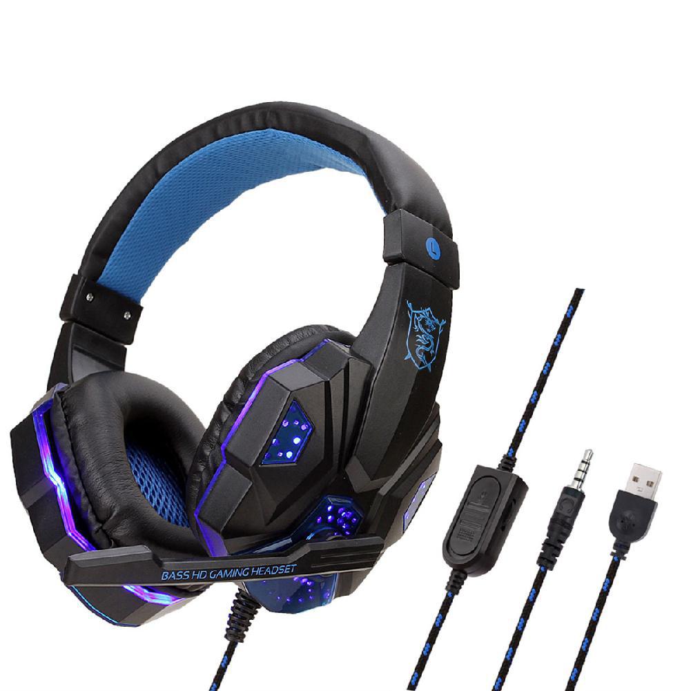 Bedrade Oortelefoon Gaming Headset Usb Lichtgevende Gamer 3.5Mm + Usb Stereo Hoofdtelefoon Folding Headset Voor PS4-Laptop-Switch: dark blue