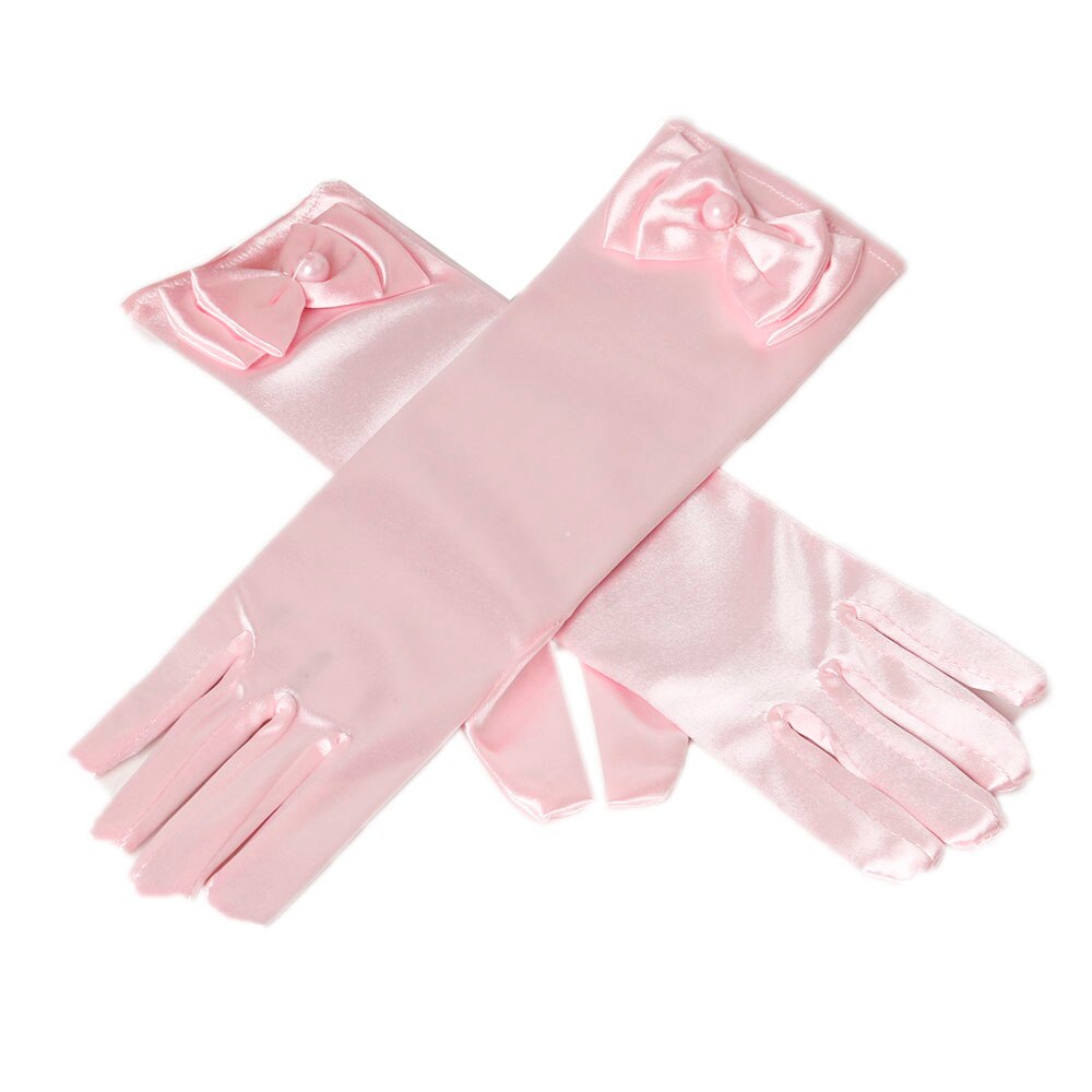 Gants de fête 11 couleurs | Gants longs de princesse pour enfants filles, gants en Satin avec nœud perlé, gants d'anniversaire