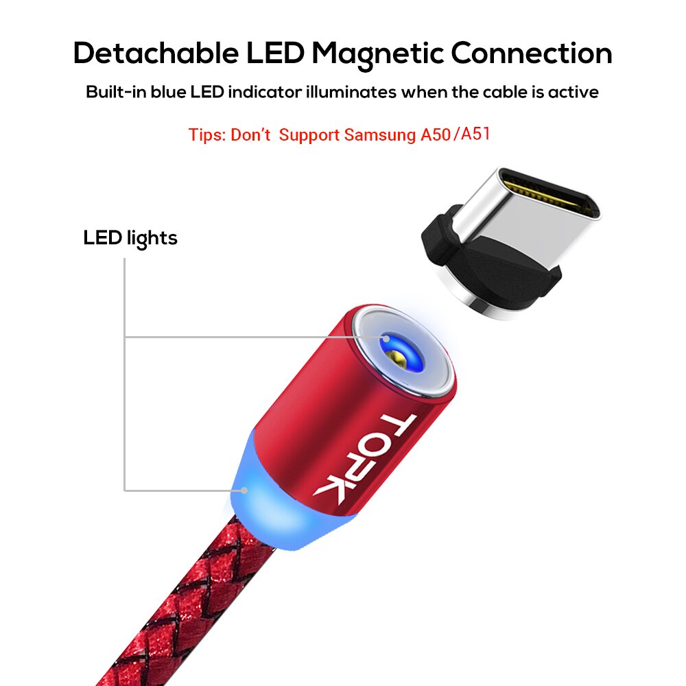 Topk Magnetische Usb-kabel Magneet Recharge Usb Type C Kabel Micro Usb Voor Samsung S9 S10 Xiaomi Redmi Note Pro android Telefoon Kabel