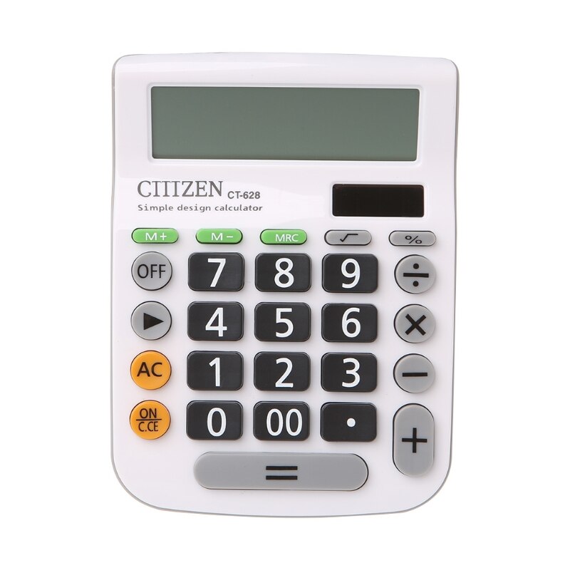 12-Digit Solar Battery Dual Power Large Display Office Desktop Calculator CT-628