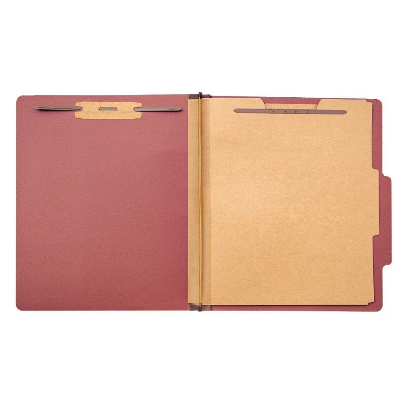 Pressboard Classification File Folder with Prong Fasteners, 2 Dividers, 2" Tyvek Expansion, Letter Size, Red, 10pcs per Box