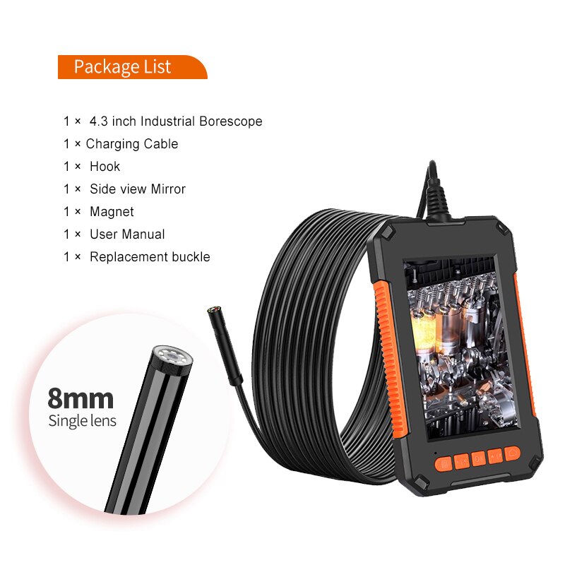 P40 8Mm Enkele Dual Lens Industriële Endoscoop 1080P 4.3 &quot;Ips Lcd Digitale Inspectie Camera Met 8 Led voor Auto Riool Controle: 5m / 4.3 8mm single lens