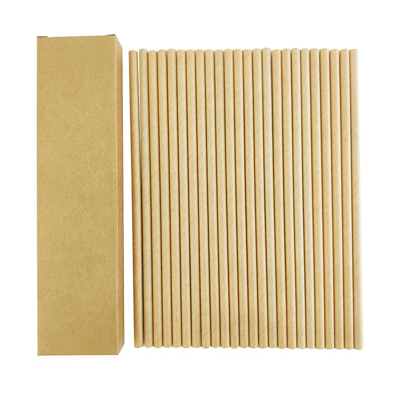 Eco-friendly Paper Drinking Straws Disposable Drinking Straws Single Use Cocktail Foil Stripe Biodegradable Paper Drinking Straw: 24pcs in Kraft
