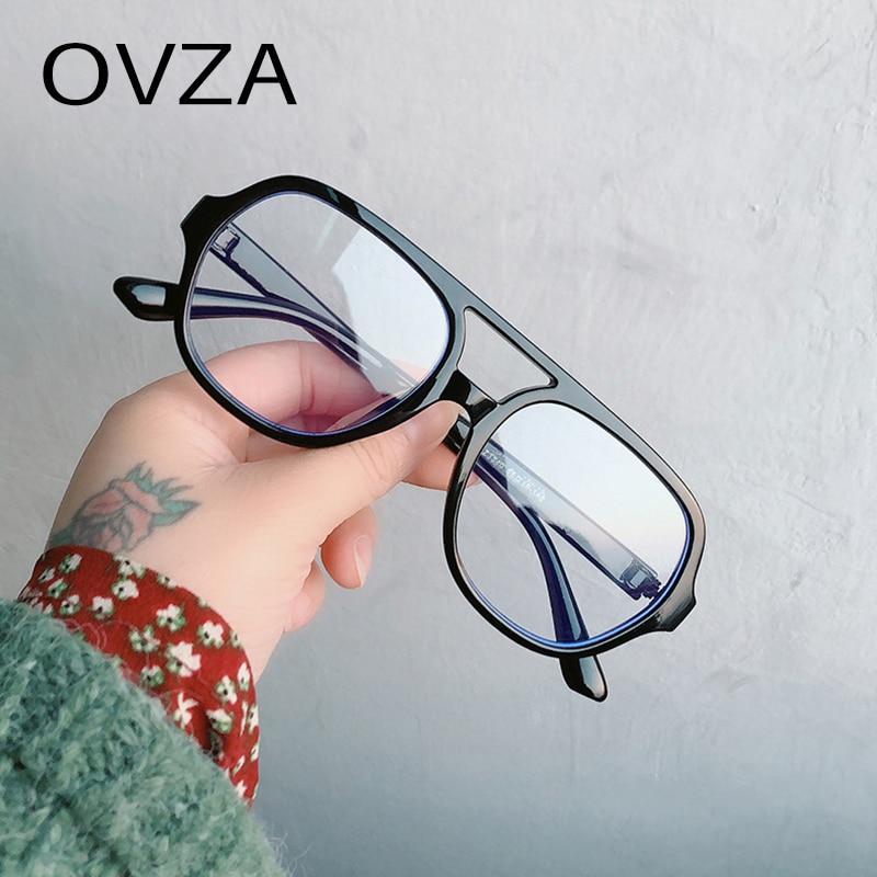 Ovza tvillingbjelker store briller med gjennomsiktige briller kvinners sorte rammer briller menn  s5000