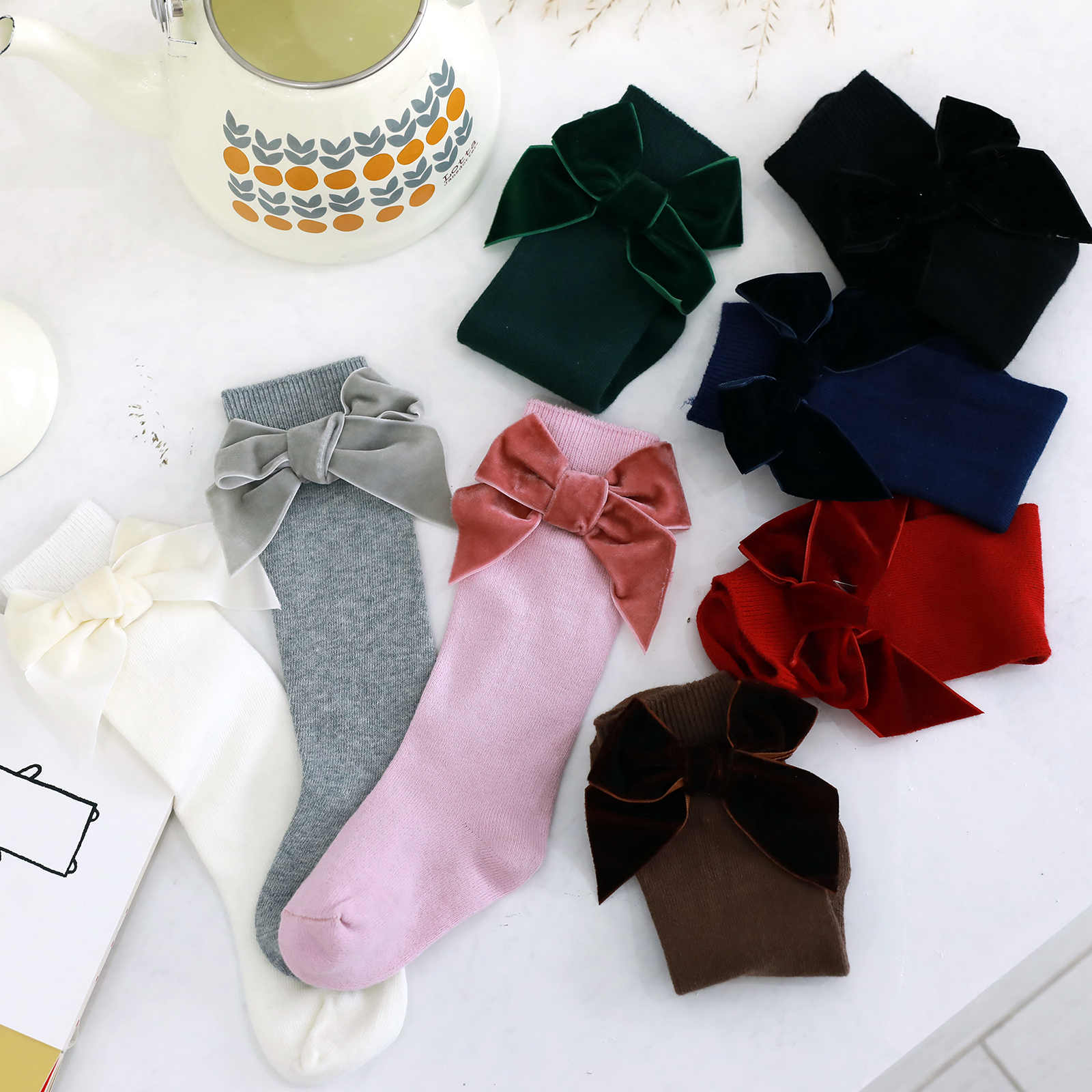 Chaussettes à nœud papillon pour filles, élégantes et confortables, montantes aux genoux pour enfants