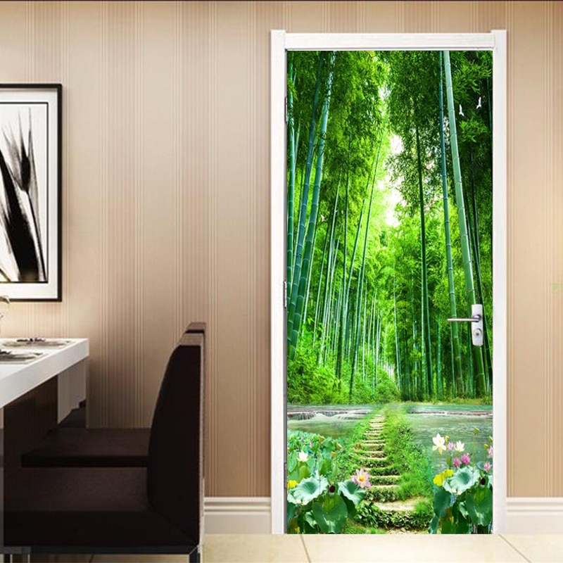 PVC Door Sticker 3D Nature Landscape Bamboo Forest... – Grandado