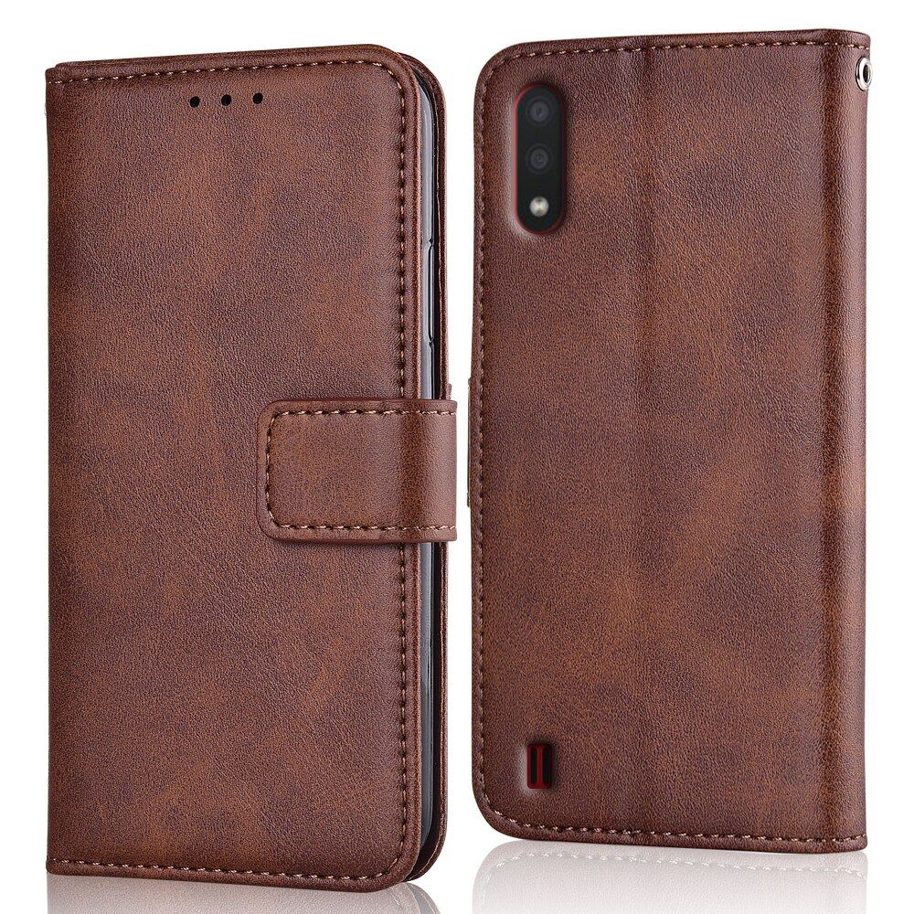 For On Samsung A01 Leather Wallet Case For Samsung Galaxy A01 Cover Phone Bag For Galaxy A01 A 01 Case With Card Pocket: niu-Brown