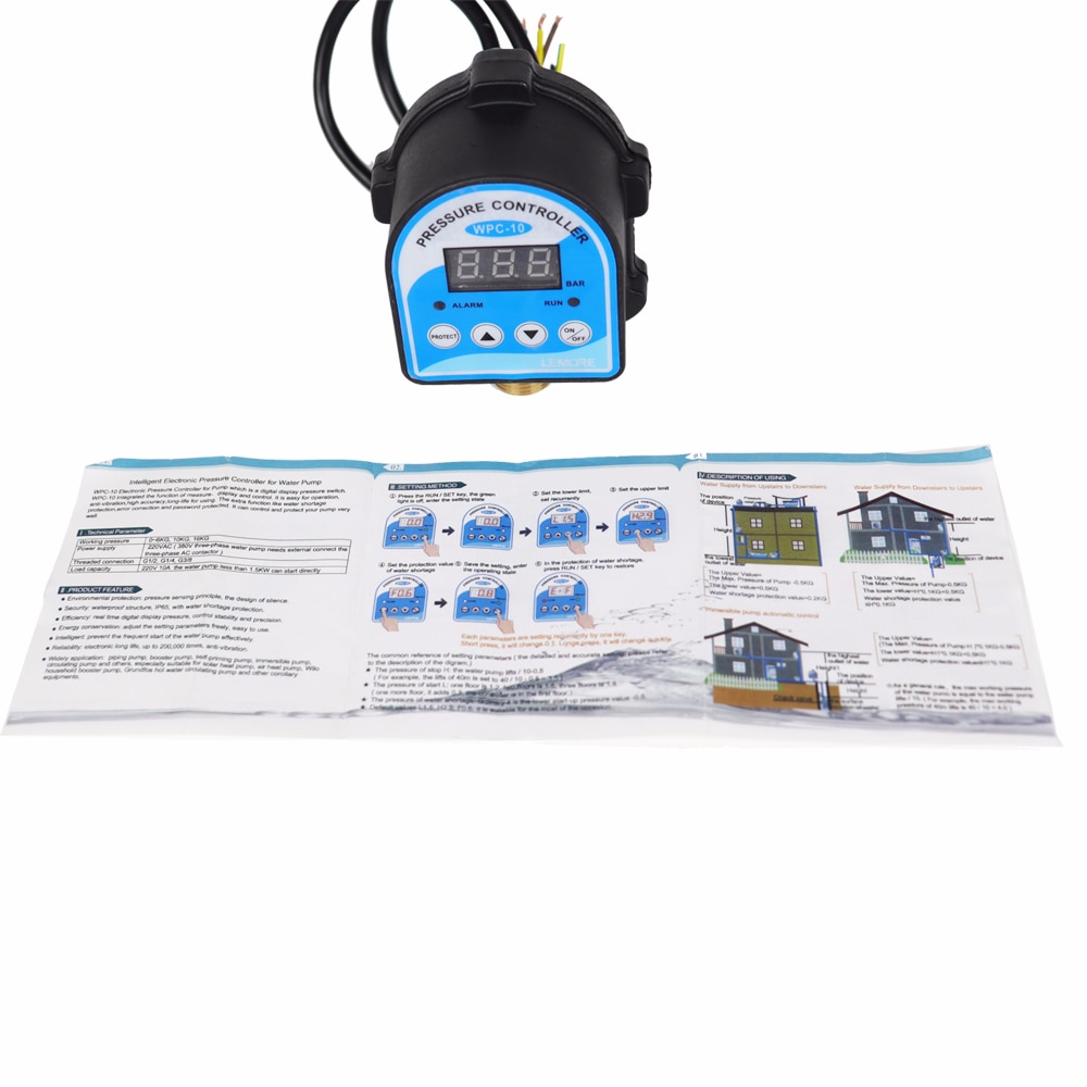 Digital Pressure Control Switch WPC-10,Digital Display Eletronic Pressure Controller for Water Pump With G1/2" Adapter