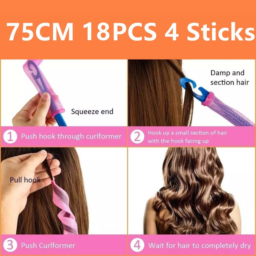 DIY 20CM-75CM 18PCS Not Waveform DIY Hair Rollers Spiral Shape Curlers For Soft Hair Spiral Round Hair Curler Bendy Roller: 75CM 18PCS 4 Sticks