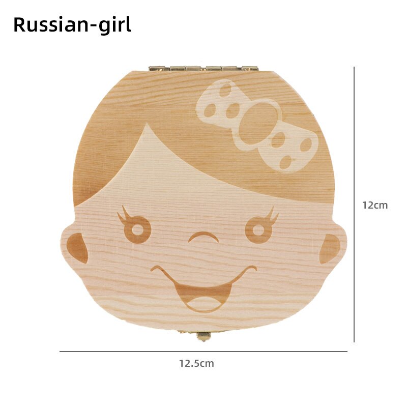Organizzatore di scatole per denti in legno per bambini conservazione di denti da latte inglese/spagnolo/russo/francese salvataggio ombelicale raccogliere regali di souvenir per bambini: Russian girl
