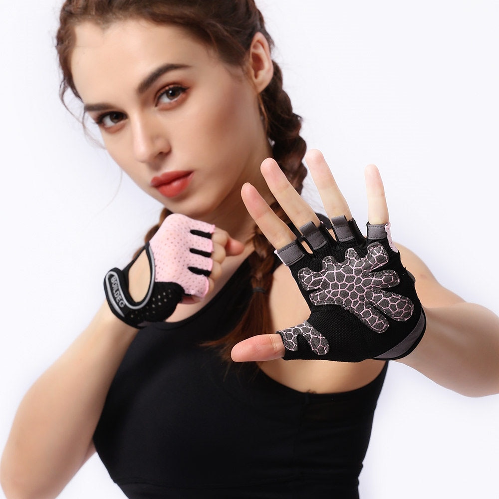 Fitness handschoenen dunne gedeelte yoga halter gewicht training siliconen antislip fitness half vinger