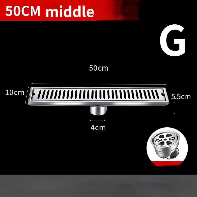 Stainless steel Long Square shower floor drain cover floor waste grate for Shower room toilet insect proof: G