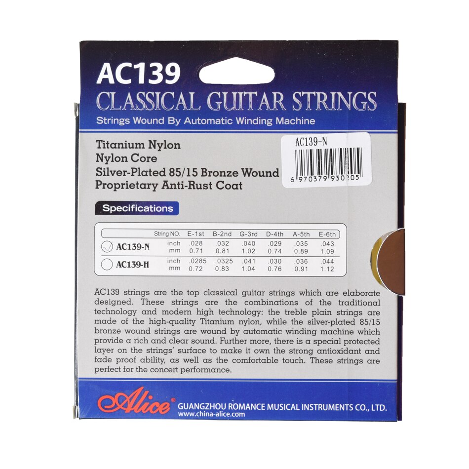 Alice AC139 struny robić gitary klasycznej tytanowy nylon posrebrzany 85/15 brąz rany 028 0285 cala normalne i twarde napięcie