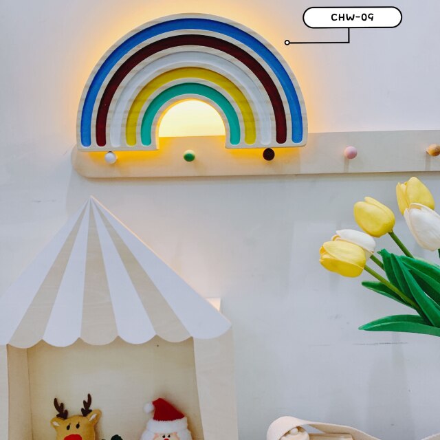 Nordic Style Handmade Painted LED Rainbow Building Blocks Rainbow Night Light Wall Hanging Rainbow Lamp Kid's Room Decor Props: 09