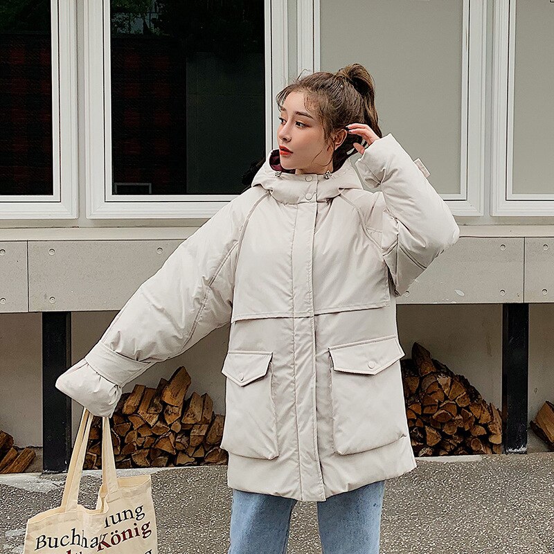 abrigo de invierno para mujer versión coreana suelta Chaqueta de algodón con tapa corta abrigo de invierno parka chaqueta de invierno para mujer parka 922: Blanco / M