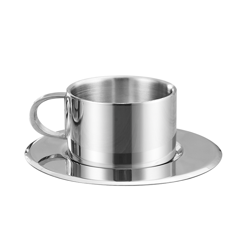 220ml Large Size Coffee Cup Set High Grade Coffee Mug Tea Cups With Spoon And Plate Stainless Steel Tea Cup Set: Default Title