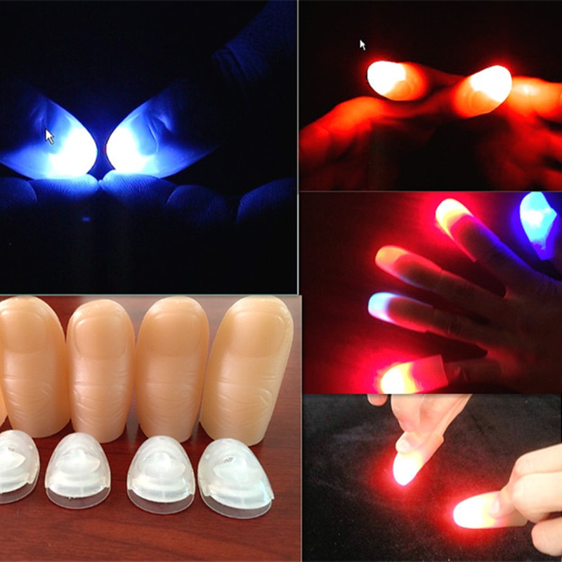 2pcs(1pair) Amazing Funny LED Light Flashing Finger Magic Trick Props Kids Fantastic Glow Luminous Toys