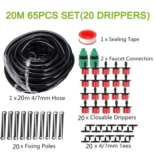 25M DIY Drip Irrigation System Automatic Watering Irrigation System Kit Garden Hose Micro Drip Watering Kits Adjustable Dripper: 20M