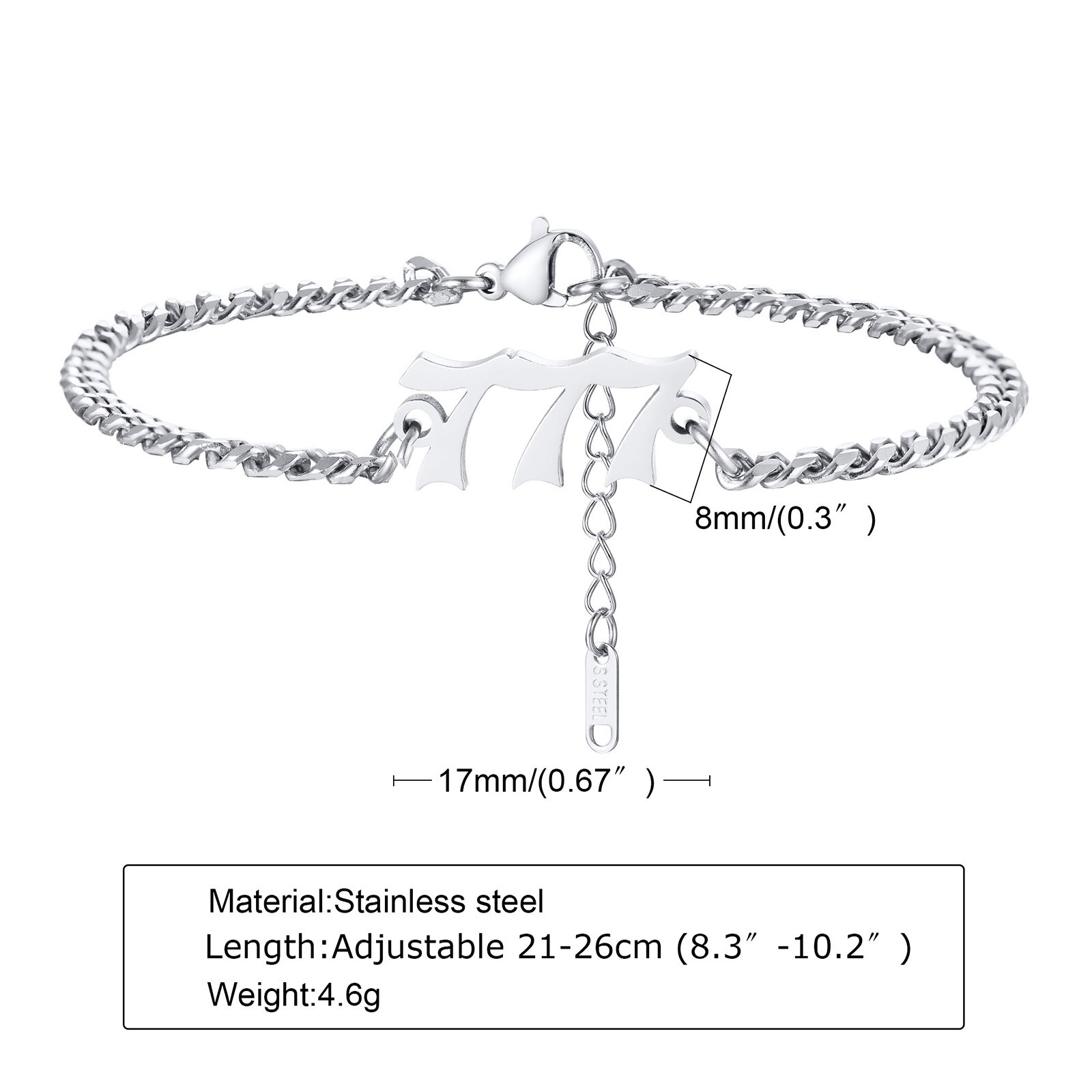 Angel Numbers, Angel Number Bracelet, Stainless Steel Angel Number Anklets, Angel Number: 777