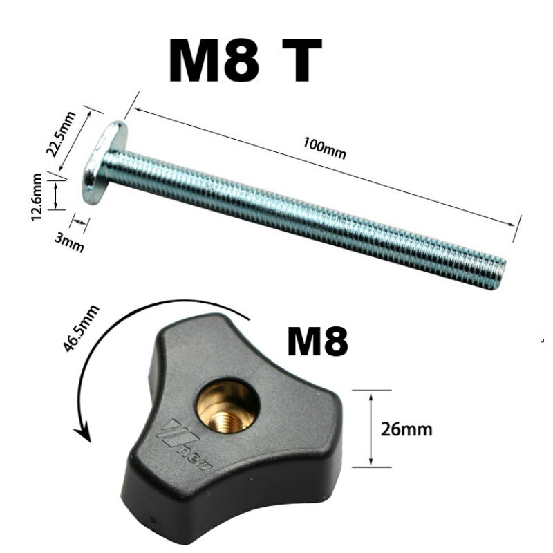 Rail d'onglet t-track 19x9.5mm pour scie de Table, outil de menuiserie: Bigger Nut Screw