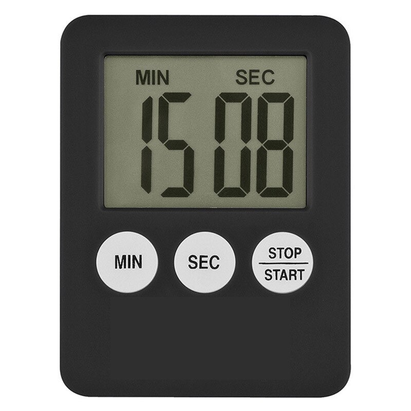 Super Thin LCD digital Kitchen Timer Square Cooking Timer Count Up Countdown Alarm Magnet Clock Temporizador: Black