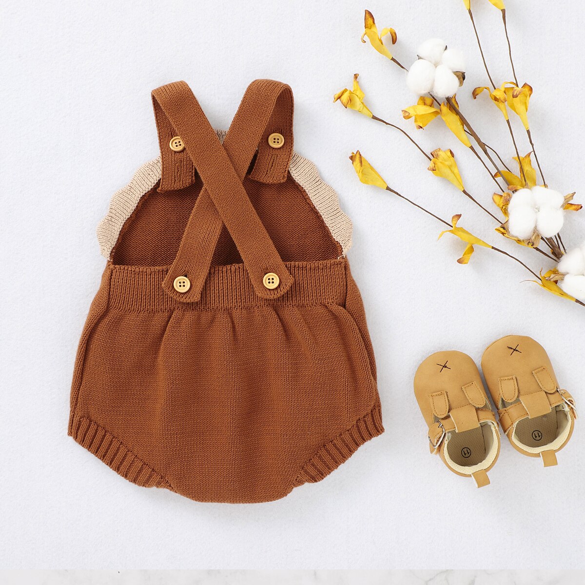 Novo bonito aconchegante respirável outono wunter bebê macacão moda sem mangas de malha macacão bodysuit meninas marrom escuro roupas