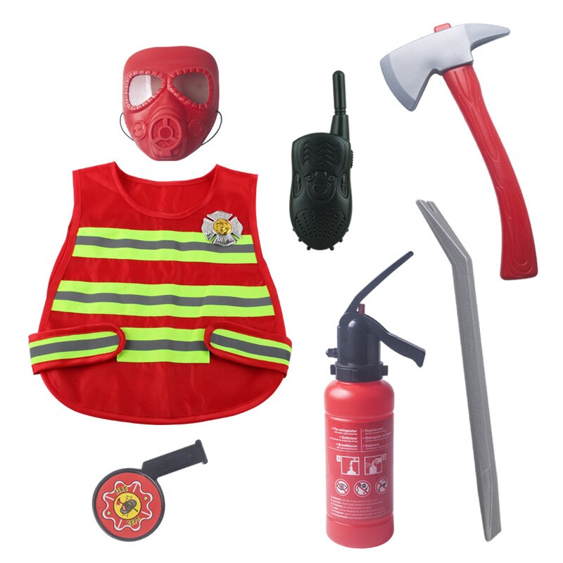 Firefighter Clothing Toys For Kid Fireman Vest Helmet Hydrant Fire Extinguisher Intercom Pretend Play Role Play Children Boy Toy