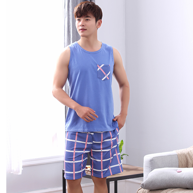 Summer Pyjamas Men Print Casual 100% Cotton Sleepwear Mens Lounge Wear Loungewear Pajamas