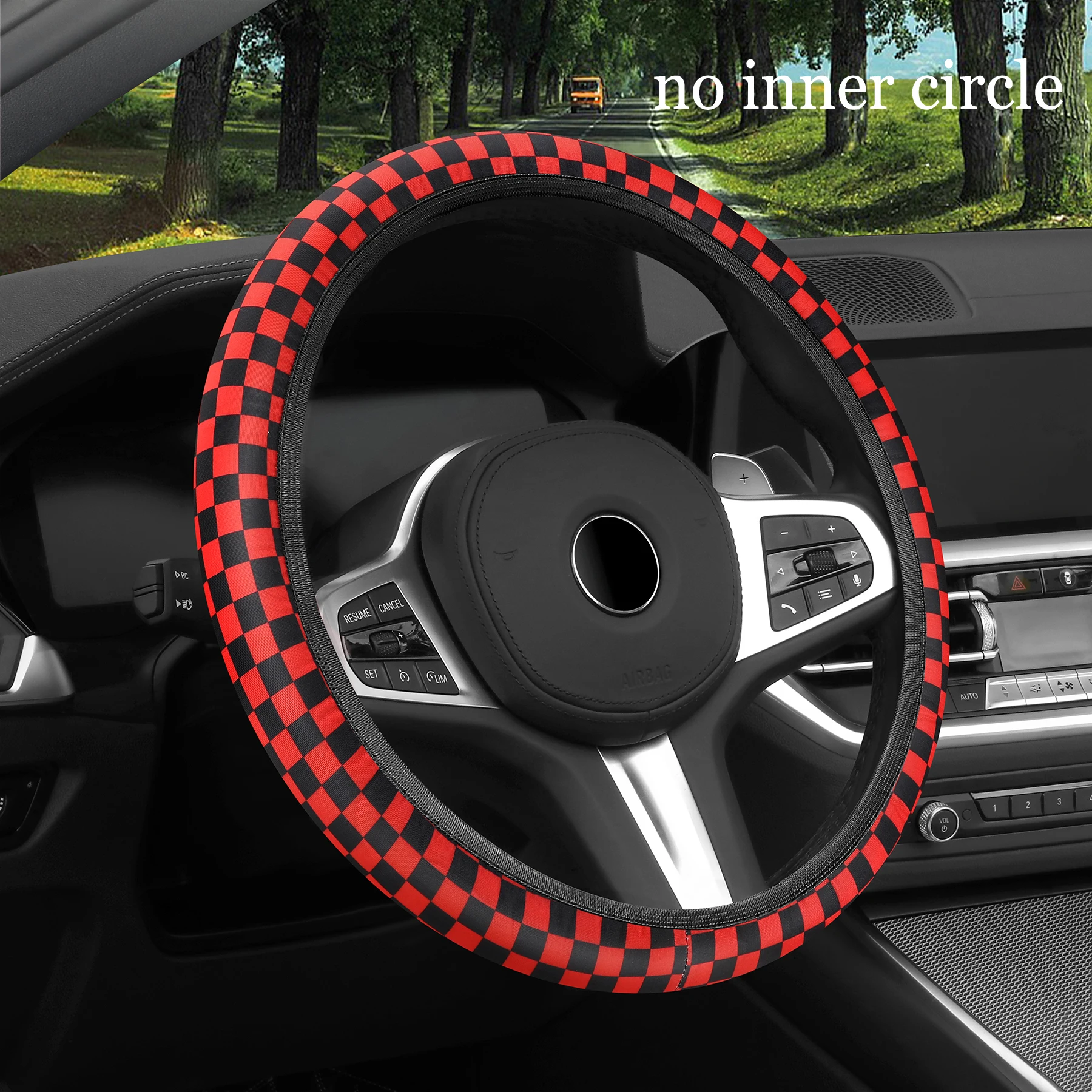 car steering wheel cover checkerboard without inner ring lattice elastic breathable non-slip handlebar cover: GRAY