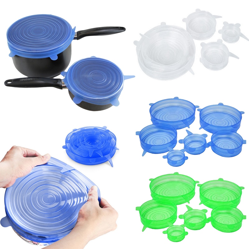 6 stks/set Universal Siliconen Deksels Stretch Zuig Cover Kookpot Pan Siliconen Cover Pan Spill Deksel Stopper Home Kom Cover