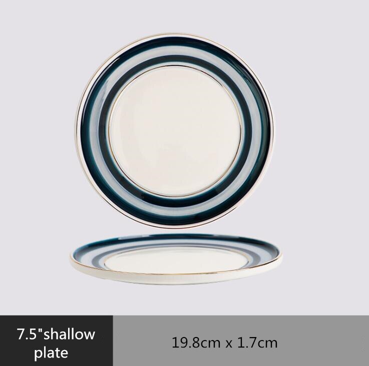 Gilt Rim Blue Gradient Dinner Plate Ceramic Kitchen Plate Tableware Set Food Dishes Rice Salad Noodles Bowl Soup Kitchen Tool: 7.5 shallow plate