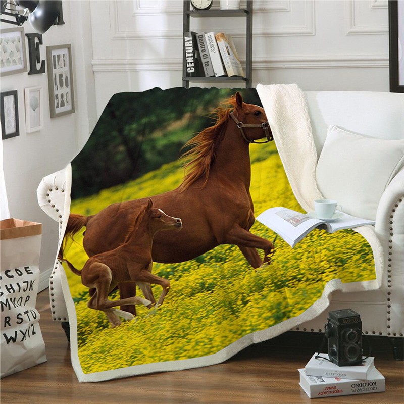 Sherpa Fleece Blanket Boy Horse Plush Blanket Animal Home Travel Adult Bedclothes ZOOTOP BEAR