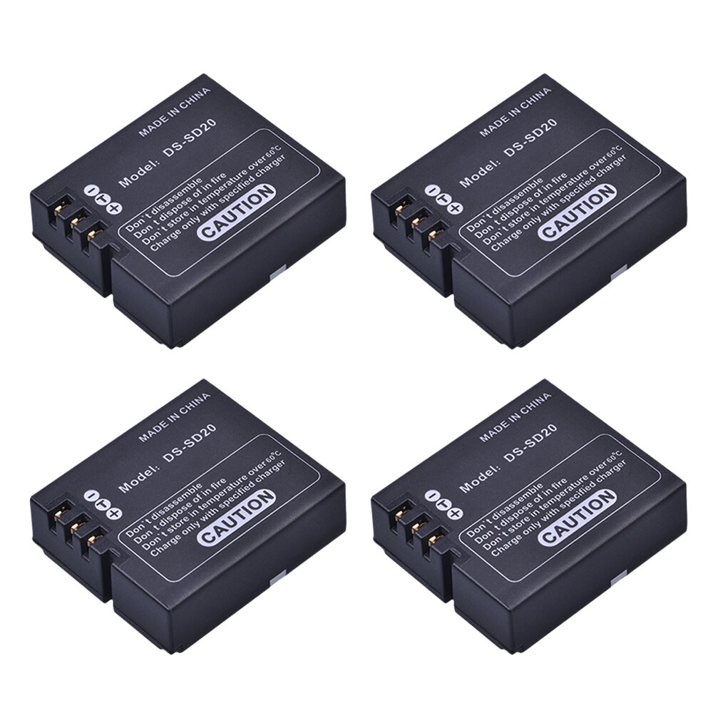 4 pièces DS-SD20 SD20 DS SD20 Batteries + Chargeur Double USB pour Rollei 3 S 4 S 5 S ActionPro SD20F WiF Rollei 3 S D'action Caméras De Sport