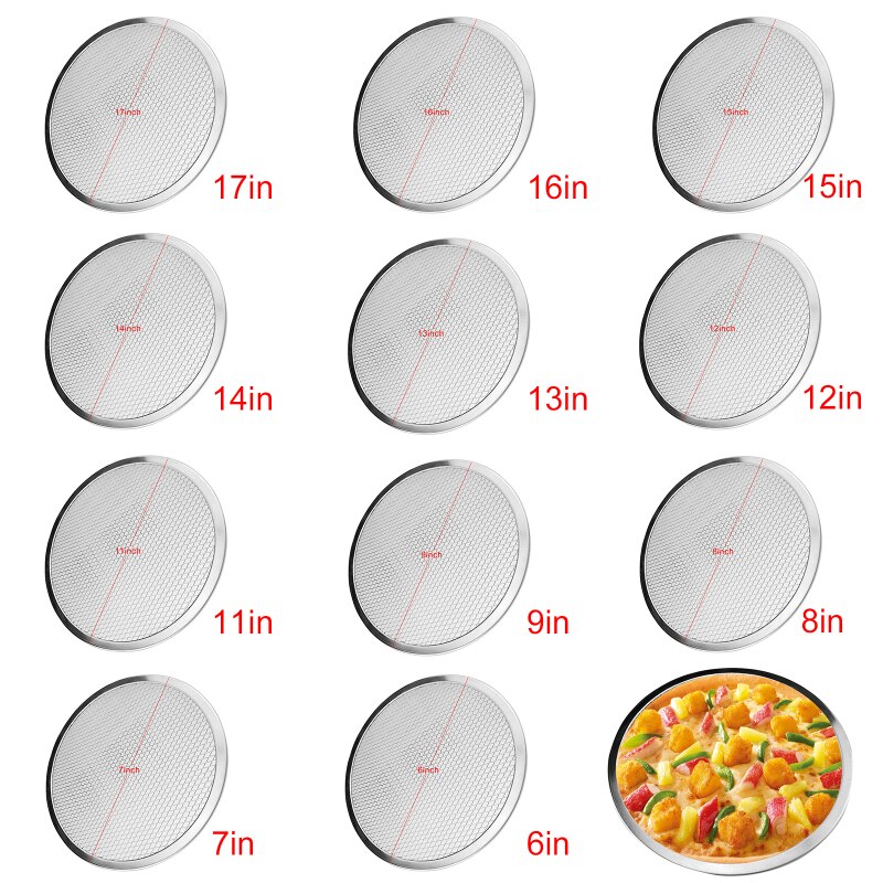 6-17 inch Non stick Pizza Screen Pan Baking Tray Metal Net Seamless Aluminum Metal Net Bakeware Kitchen Tools Baking Mold